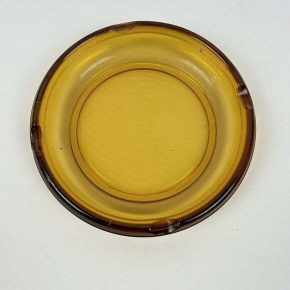 Vintage Retro Amber Brown 7” Ashtray Cigar Mid Century Round Glass Diamond Table - Picture 2 of 7